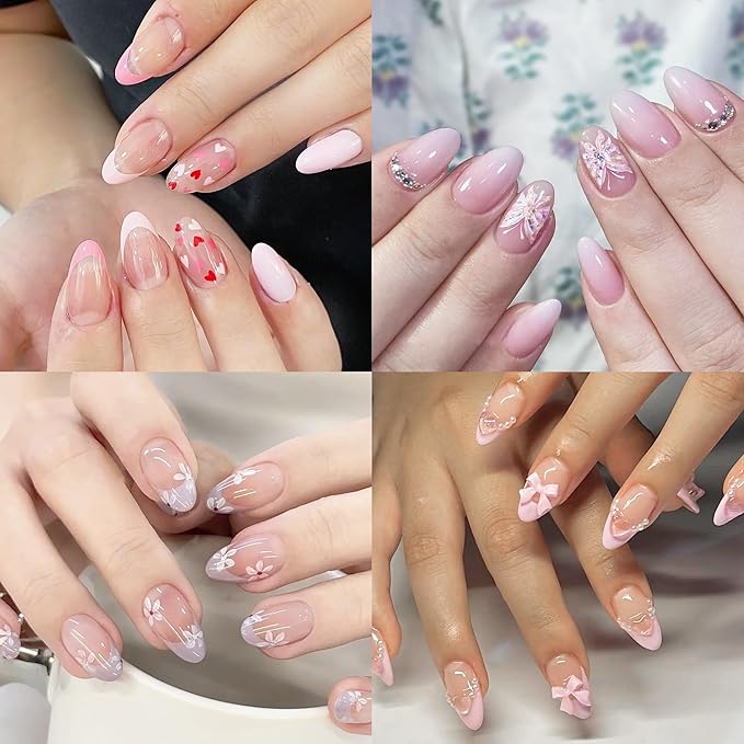 480PCS Nail Tips Clear False Nails Full Cover for Acrylic Fake Nails Kit 12 Sizes 2 Shapes Short Almond Coffin Pre-Shape for Salon Home DIY Gifts