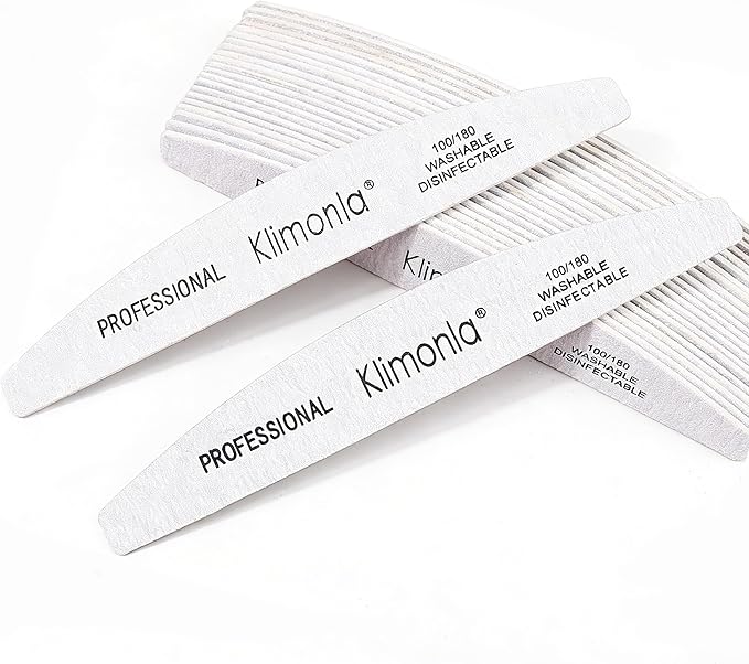 25pcs Professional Half Moon Nail Files Emery Board Set 100/180 Grit Dual-Grit Buffer Files for Natural & Acrylic Nails Tools Suit for Home Salon
