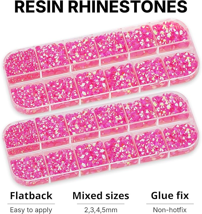 11000Pcs Jelly Hot Pink AB 2/3/4/5mm Flatback Rhinestones with Glue for Bedazzling Crafting Clothing Clothes Crafts Shoes Nail Art, Resin Flat Back Gems Crystals Diamonds Gemstones Jewels Stones Kit