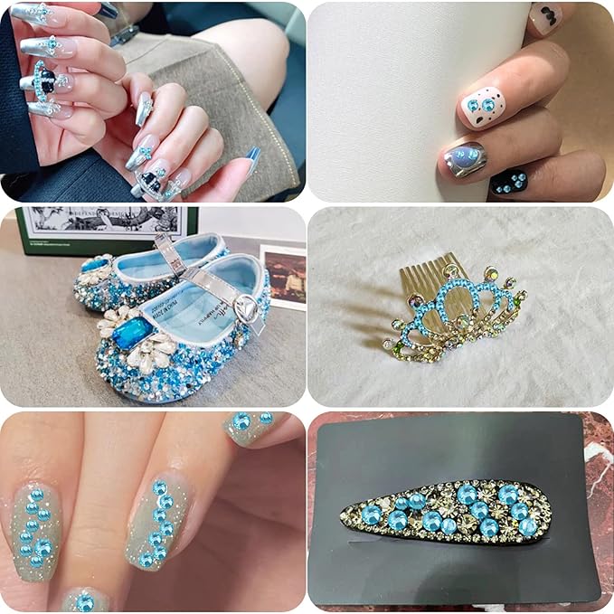 Beadsland Flat Back Crystal Rhinestones Round Gems for Nail Art and Craft Glue Fix, Aquamarine, 1.2-1.4mm, SS3/1440pcs
