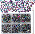 Bymitel 5000 Pieces 6 Mixed Sizes Glue Fix on Glass Rhinestones Round Crystal Gems Flatback for DIY Jewelry Making with one Picking Pen(6-Sizes 5000PCS, Green Volcanic)