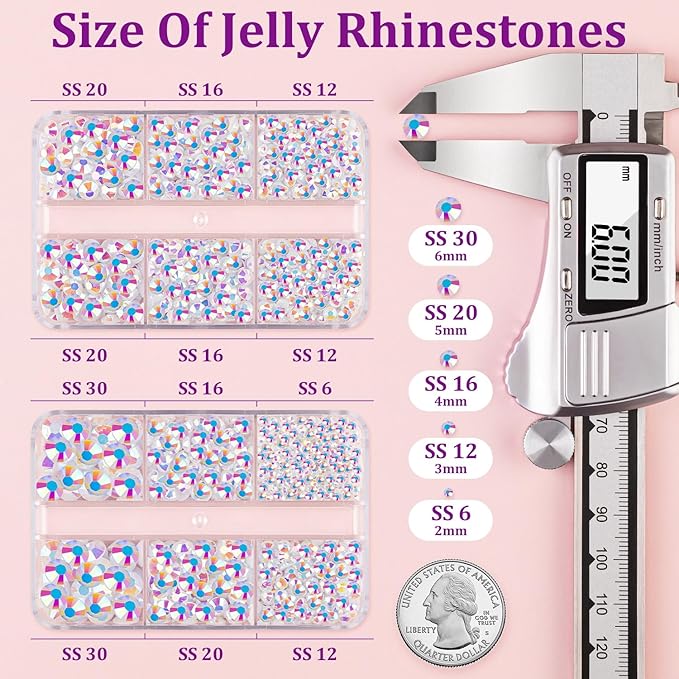 Resin Jelly Rhinestones for Crafting with B7000 Jewelry Glue, 2 Boxes White AB Flatback Crystals with 2Pcs 10ml Glue, Bedazzling Non Hotfix Gems for DIY Tumblers Clothing Shoes Manicure