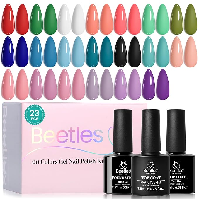 Beetles 240 Pcs Almond Nail Tips Kit with 20 Colors Gel Nail Polish Set