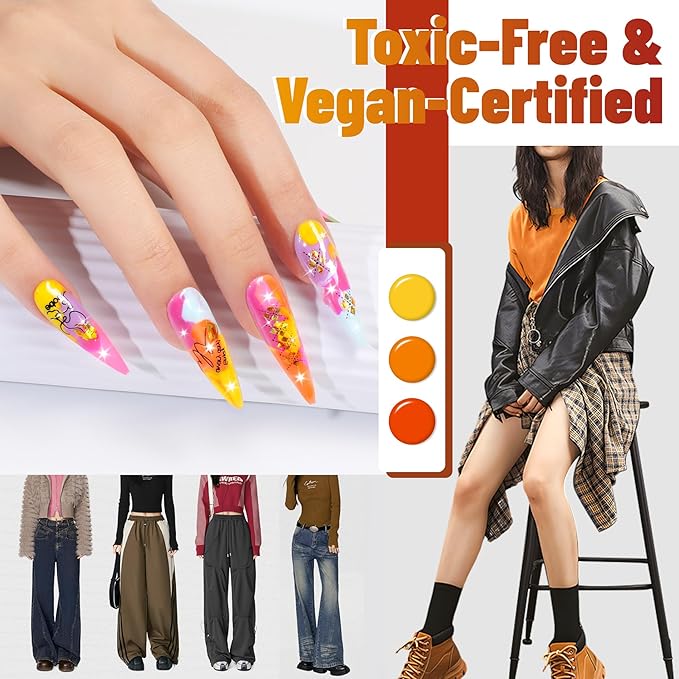 ABAC Fall & Winter Solid Gel Nail Polish Set,Ombre Gel Nail Polish,Pat Paint Nail Art-Nude Orange Yellow Green Glitter Colors w/Pro Brush No-Spill,Hema-Free Gifts for Girls Glowing Attraction
