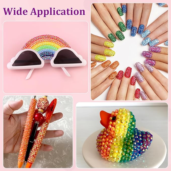25000Pcs Resin Rhinestones with Tweezers for Crafting, Orange AB 2-6mm Mixed Sizes Bedazzling Crystal with 3Pcs 10ml B7000 Jewelry Glue for DIY Crafts Clothing Tumblers Shoes Fabric Nail Art