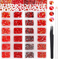 15000PCs 2-6MM Red Series Resin Flat Back Rhinestones, Round Non Hotfix Jelly & Silver Bottom Resin Rhinestones Nail Gems Stones with Tweezer & Picker Pen for Nail Art Tumblers & DIY Crafts
