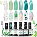 modelones Glitter Gel Nail Polish Set, 6 Colors White Green Lake Blue Pearl Shimmer 9D Cat Eye Gel Polish with Magnet Soak Off LED Nail Art Kit Salon DIY Home Gift