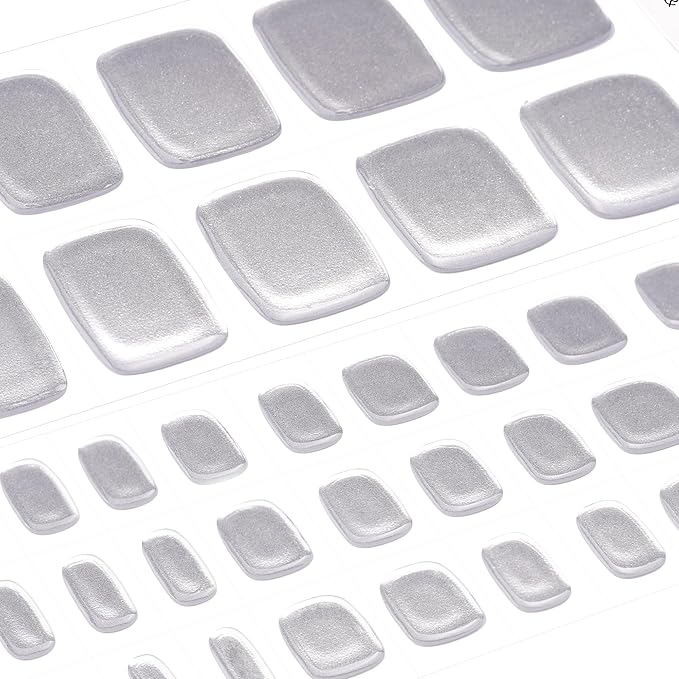DANNI & TONI Semi Cured Gel Toenail Strips Sliver (Gloss Babe) Mirror Toe Nail Stickers Gel Pedi Wraps 37 Stickers