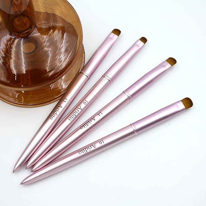 4pcs Pink Metal French Nail Brush | Professional French Tip Brush | Nail Clean Up Brush (#10,#12,#14,#16)