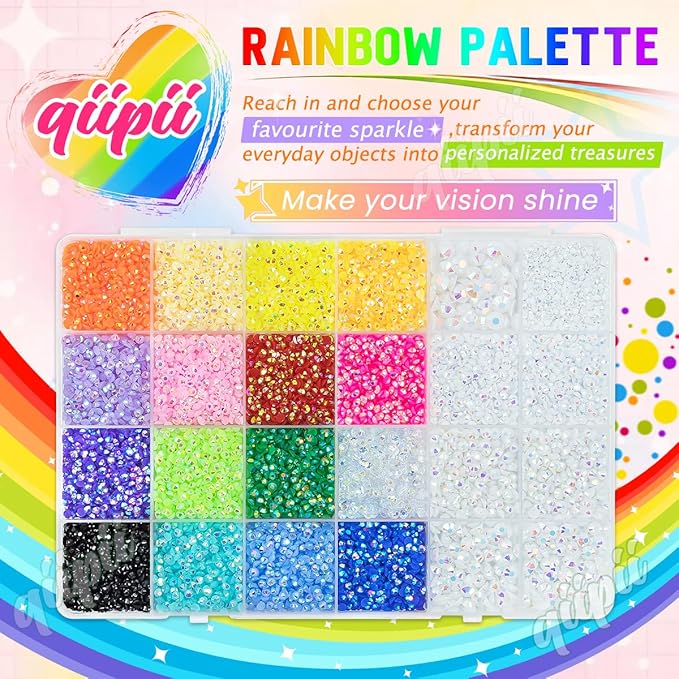 2mm-6mm White AB Resin Rhinestones w B7000 Glue for Crafting Bedazzling Flatback Colorful Jelly Stones Diamonds Gems Bedazzler Kit for Nails Face Eyes Makeup Tumblers Bottles Shoes DIY Crafts