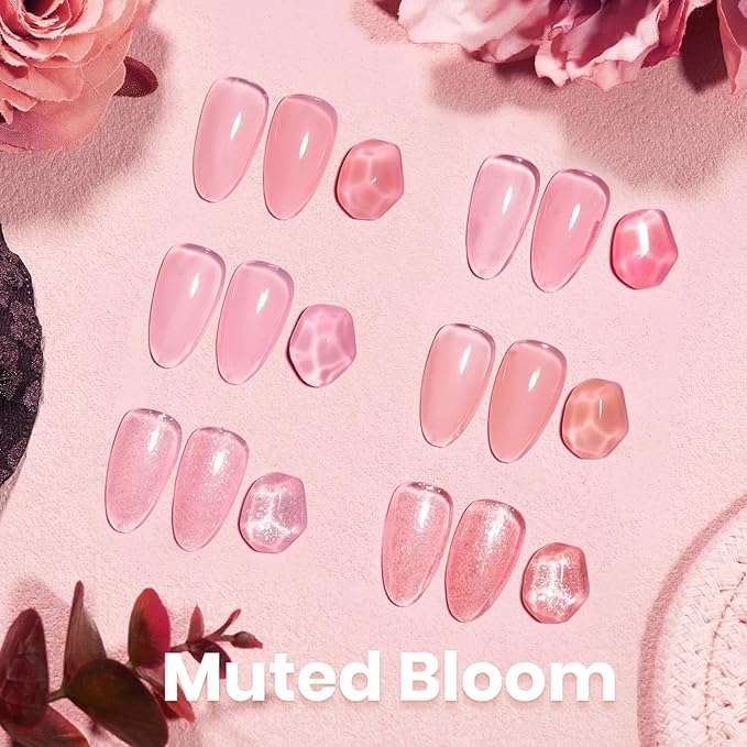 Beetles HEMA-FREE & TPO FREE Builder Nail Gel-Muted Bloom 6 Colors Strengthening Nails Building Apex & Extension for Beginner DIY Salon at Home,Jelly Nude Pink Glitter Builder Gels UV & LED Lamp Need
