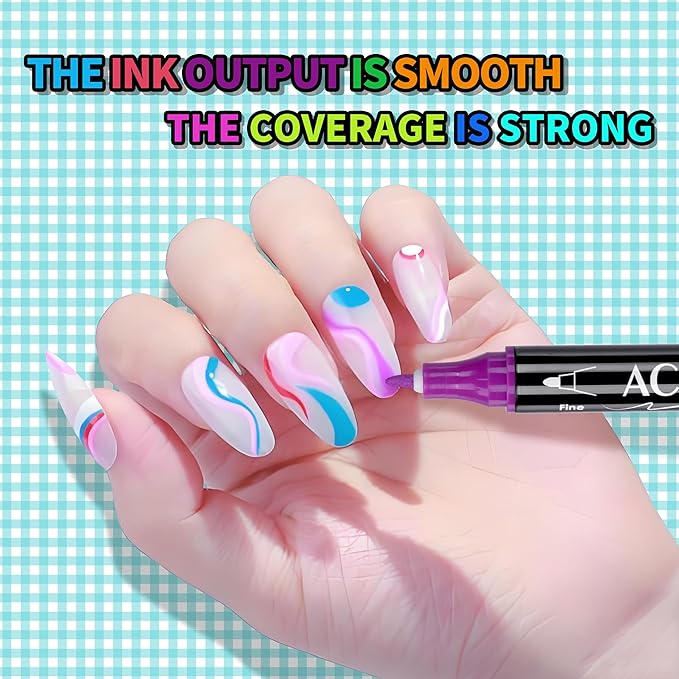 Nail Art Pens Set 36 Colors Nail Polish Pens Marker, Acrylic Paint Markers with 3 Types of Pen Tips (0.5/1.0/3.0mm) Non-Toxic Quick-Drying Waterproof for Women DIY Nail Art Design Manicure Tools