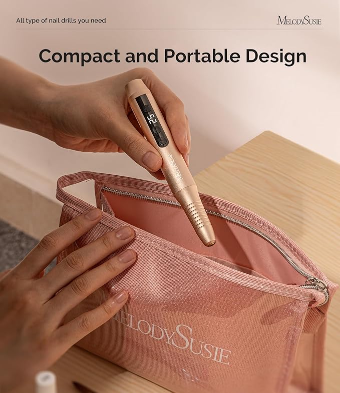 MelodySusie Pen-Shaped Portable Cordless Nail Drill,PC180G 25000RPM Rechargeable Electric File with LED Display for All Nail Care, Manicure Shaping & Acrylic Gel Removal for Nail Artists DIY at Home