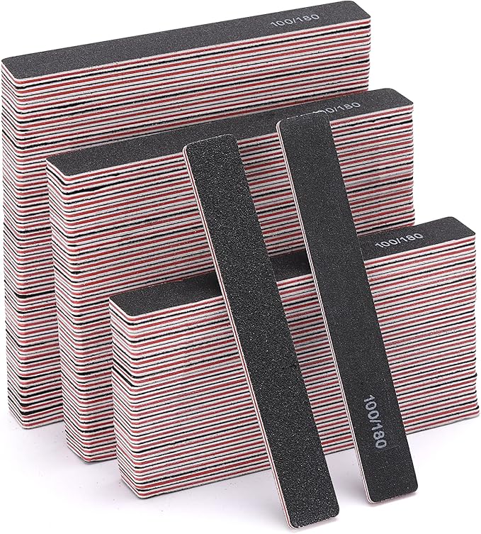 100 Pcs Black Nail Files 100/180 Grit Professional Double Sided Emery Boards Coarse and Medium Grit Rectangle Buffering File for Acrylic Nails