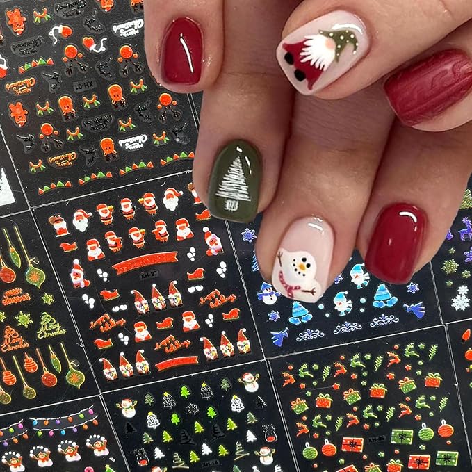 30 Sheets Christmas Nail Art Stickers 3D Self-Adhesive Santa Claus Tree Nail Stickers for Nail Art Snowman Elk Nail Art Stickers Winter Nail Decals Xmas Design Nail Decals for Nail Art for Women