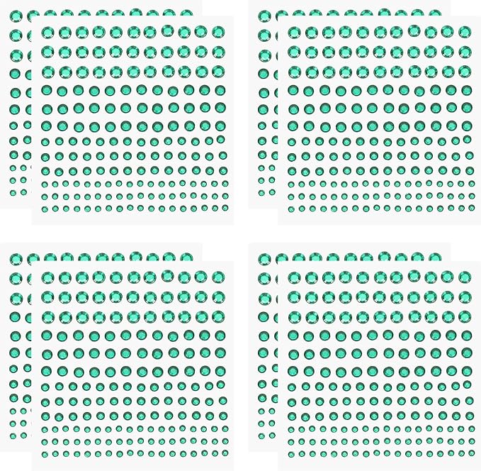 PATIKIL 1320 Pcs Acrylic Gem Sticker, 4 Size 3/4/5/6mm Self Adhesive Rhinestones Face Gem Stones Bling Jewelry for Nail Art Craft Clothes DIY Makeup Decoration Party, Green