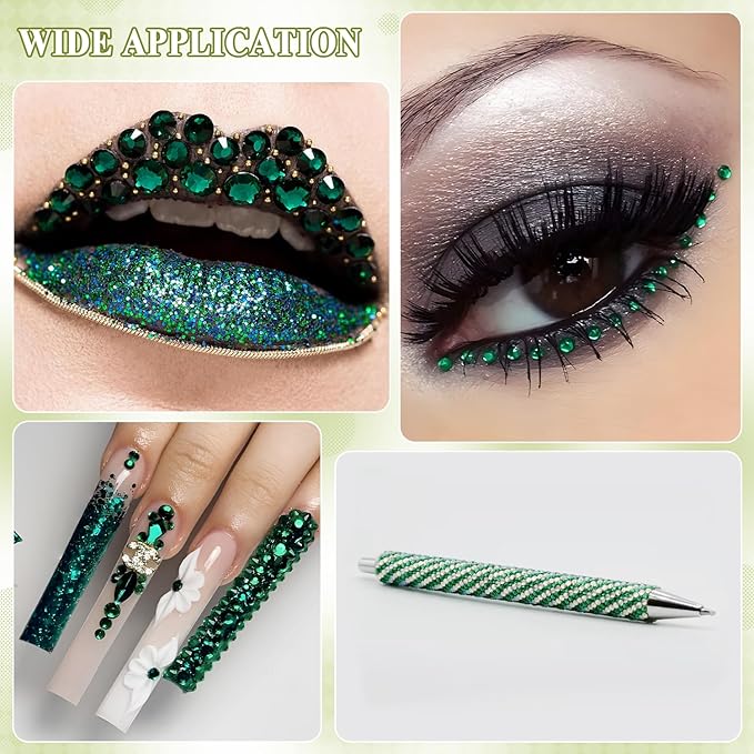 2500PCS SS10/2.8mm Crystal Rhinestones (Emerald Green) with 2Pcs 10ml B7000 Jewelry Glue, Bedazzling Flatback Glass Rhinestones for Crafting, Gems Diomand Charm for Tumbler Shoes Clothing Mug Nail Art