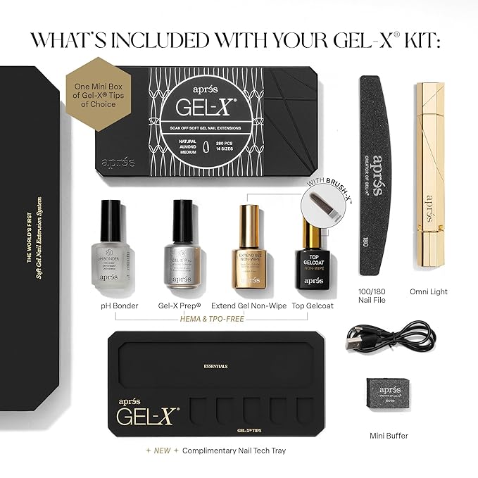 Aprés Gel-X Professional Nail Extension Starter Kit, 14 Sizes 00-9 w/ Half Sizes, Soft Gel-X Tips, HEMA/TPO-Free (Sculpted Coffin Short)