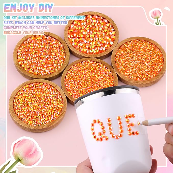 25000Pcs Orange AB Rhinestones for Bedazzling with B7000 Jewelry Glue, Non Hotfix Flatback Gems, Crystal Resin Rhinestones for Crafting Crafts Clothing Tumblers Mugs Shoes Fabric Decor Nail Art