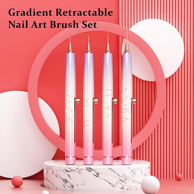 20PCS Nail Art Brushes Set, YIHUALE Push Contact Builder Nail Extension Gel Brush, Gel Polish Art Design Pen Painting Tools, Nail Art Liner Brush and Dotting Pen for Salon, DIY (Pink+purple, 4+16PCS)