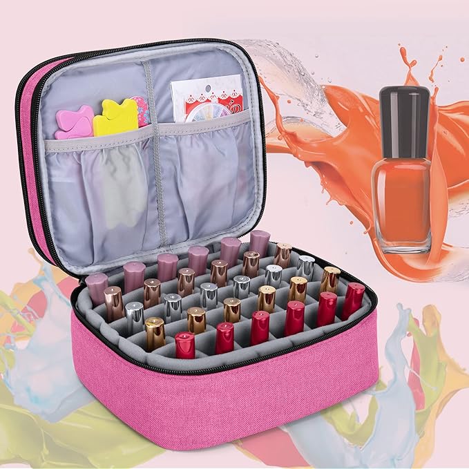 LUXJA Nail Polish Carrying Case - Holds 30 Bottles (15ml - 0.5 fl.oz), Double-layer Organizer for Nail Polish and Manicure Set, Pink (Bag Only)