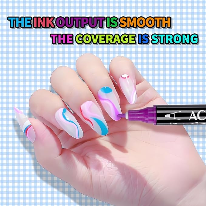 Nail Art Markers 12 Color Set Nail Polish Pens Marker, Acrylic Paint Markers with 3 Types of Pen Tips (0.5/1.0/3.0mm) Non-Toxic Quick-Drying Waterproof for Women DIY Nails Art Design Manicure Tools