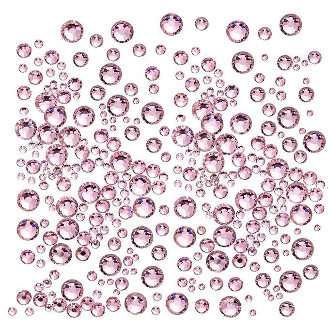 AD Beads 4300 Pieces Flat Back Nail Art Rhinestones Round Beads 6 Sizes (2-6.5mm) with Storage Organizer Box,Rhinestones Picking Pen for Nail Art Phone Decorations Crafts DIY (Pink)