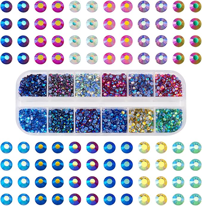12 Colors AB Color Glass Hotfix Rhinestones Flatback Glass Rhinestone Beads Gradient Mermaid Nail Gems for Nail Art Makeup Clothes Fabric Decoration
