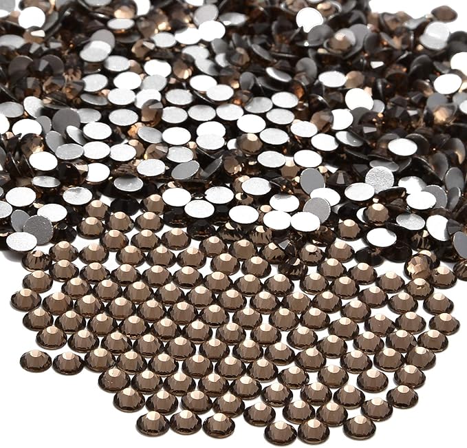 NCB 1500pcs Flatback Round Glass Nail Art Rhinestones Crystal for DIY Making Accessories Shoes, Clothes, Face Art, Bags, Manicure (Smoked Topaz, SS16 1500pcs)