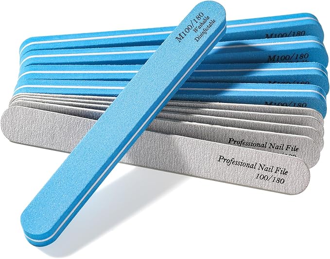 BALUCA 10-Pack Professional Nail Files & Buffers for Acrylic & Natural Nails | Double-Sided 100/180 Grit Emery Boards | Reusable Salon-Grade Nail Filer & Shine Kit for Women & Pets (Blue)