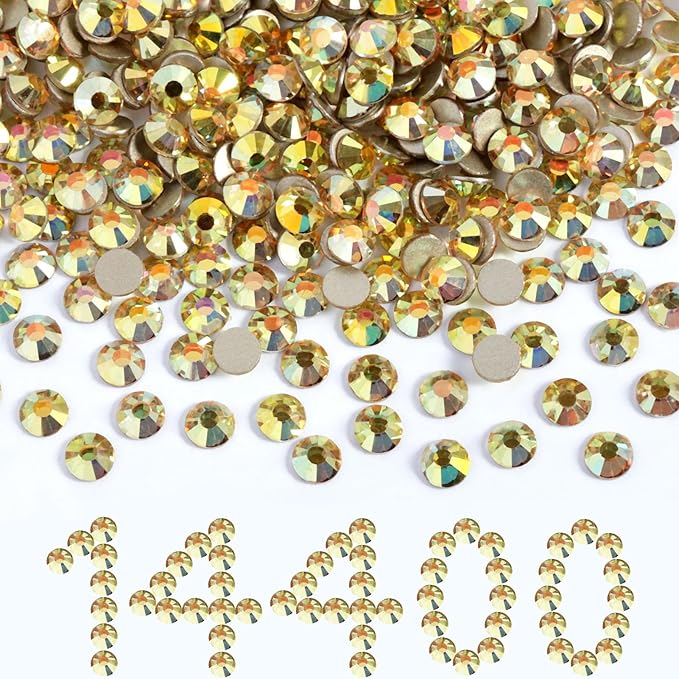 Beadsland Flatback Rhinestones Bulk,14400pcs Gold Rhinestones for Nails Crafts Clothes DIY Decoration, Metal Sunlight, SS16, 3.8-4.0mm