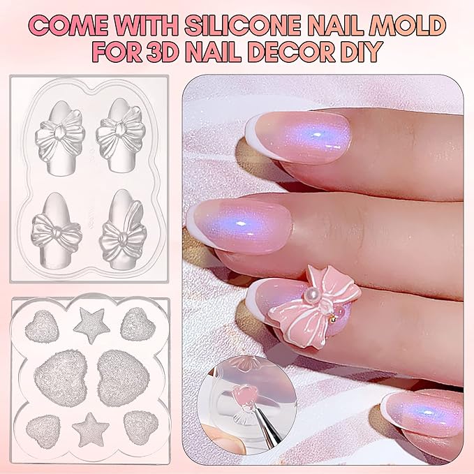 Makartt 3d Gel Nail Art Kit: All in One 3D Sculpting Builder DIY Kit Non-Stick-Hand Solid Gels UV LED Soak Off Gel Polish Painted Carving Molding Hard Gels Rhinestones Chrome Nail Art Salon Home
