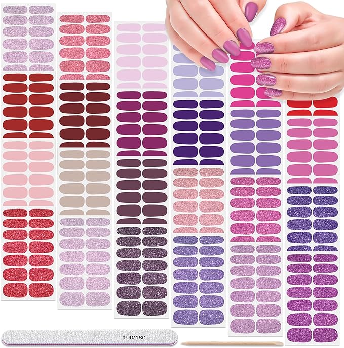 DANNEASY 24 Sheets Full Nail Wraps Nail Polish Stickers for Women Solid Color Nail Polish Strips Gel Nail Strips Self Adhesive Fingernail Stickers Manicure Kit with 1pc File, Cuticle Stick