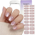 Semi Cured Gel Nail Strips – Real Gel Nail Polish Wraps for Brittle Nails | Long Lasting Easy Peel-Off Removal | Hema-Free | 20-Piece Glitter Cat Eye Pink Salon Sticker Kit with UV Light