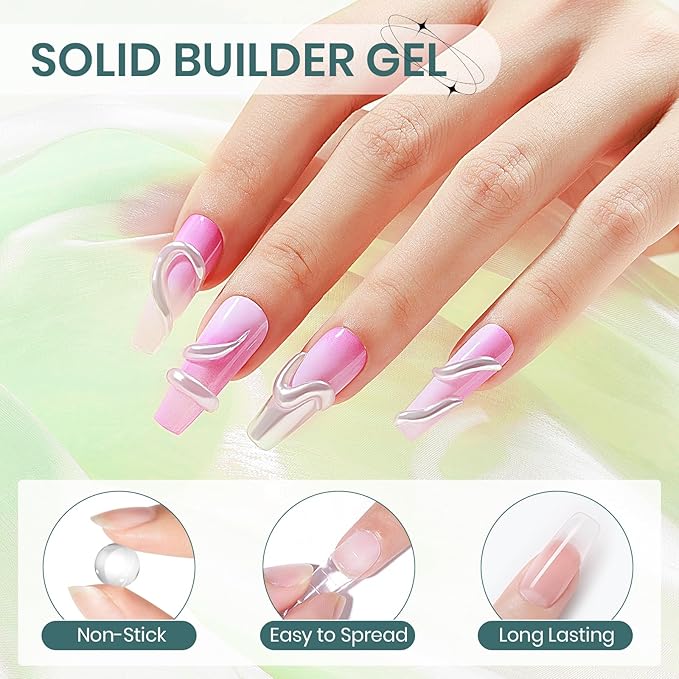 Solid Builder Gel for Nails Clear and Aurora Green 3D Nail Gel Art Non-Stick Hand Sculpture Hard Gel with Dual Form for 3D Modeling Nail Art Home Manicure DIY for Women