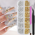 Gold and Silver Nail Charms and Gems, 1.5-5mm Half Round Flatback Nail Pearls Ball Beads Silver Gold Pearls for Nails with Pickup Pencil and Tweezers (12-K1-half-pearls-gold-silver)