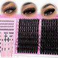 wiwoseo Fluffy Lash Clusters Kit with Bottom Lash Clusters Eyelash Extensions Kit 80D+100D Fluffy Eyelash Clusters 5-22mm Long Cluster Lashes Salon Lashes Clusters Kit with Clear Lash Bond and Seal
