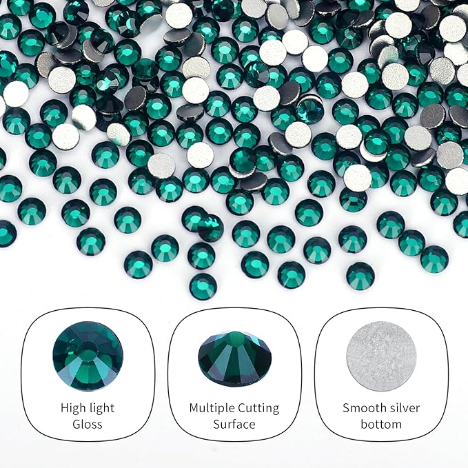 10000PCS Emerald Rhinestones Bulk, Flat Back Crystal Glass Stone Round Gems,SS20, 4.6-4.8mm