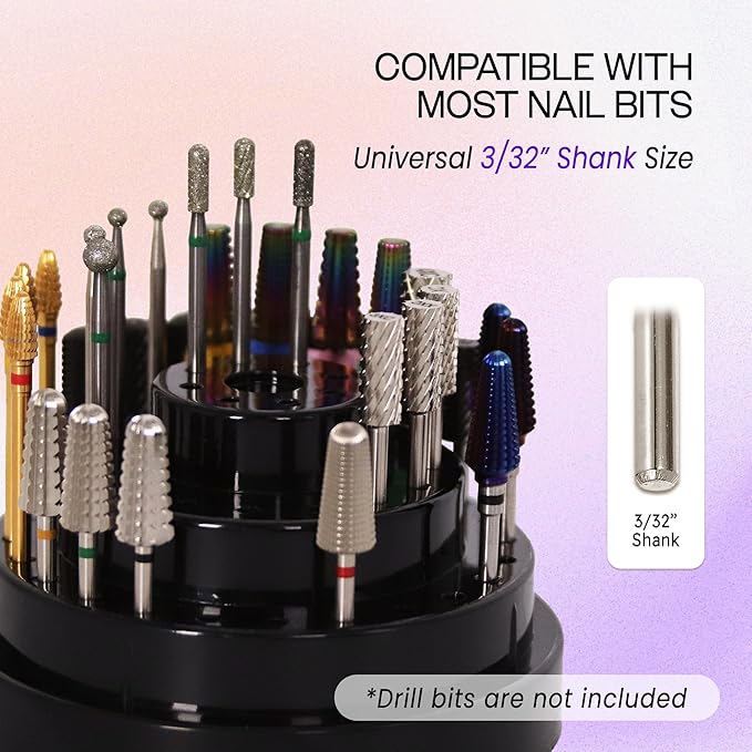 PANA Round Cake Tier Nail Drill Bit Holder Display Organizer Case - Dustproof Carbide Bit Storage Container Box For Manicure Tools Nail Salon - 48 Holes Silver (Drill Bits Not Included)