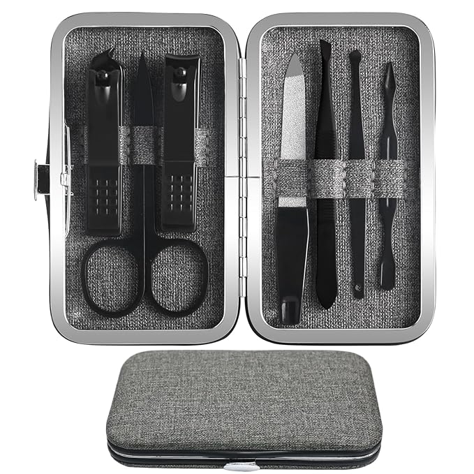 Manicure Pedicure Set Personal Care Nail Clipper Kit 7 PCS Manicure and Pedicure Kit Nail Care Kit for Men Suitable for Travel(Gray) Present for Men Husband Boyfriend Parent
