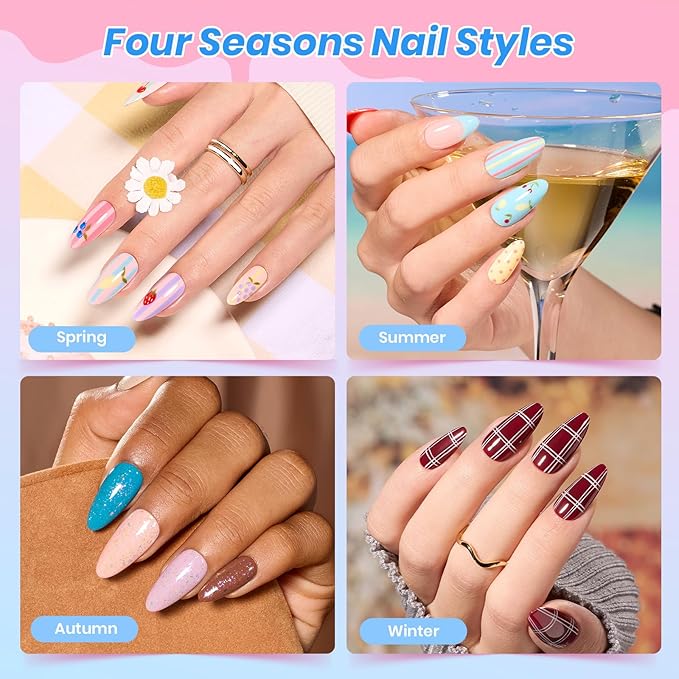 Beetles Deal Box Gel Nail Polish Kit with U V Light - 35 Colors Gel Polish 288 Pcs Almond Nail Tips 88 Pcs Nails Kit with TPO&HEMA Free Base Matte/Glossy/Glitter Top Coat DIY Gifts for Women