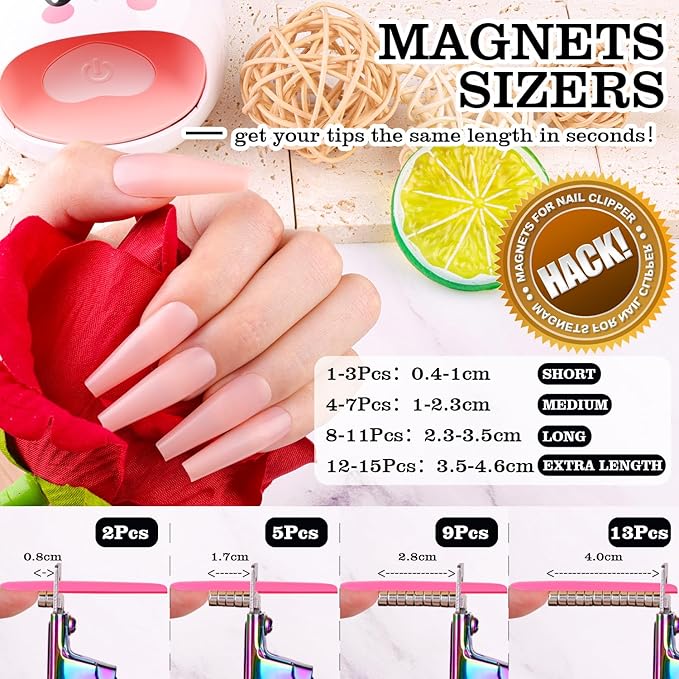 Chameleon Premium Adjustable Nail Clippers with Magnets Sizers for Acrylic Nails, Stainless Steel Nail Cutter Trimmer for Artificial Fake False Tips Manicure Sharp Blade Clip Tool for Salon Beauty