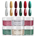 Modelones Christmas Colors Acrylic Powder Kit - 6 Colors Golden Glitter Yellow Green Dark Red Sliver Christmas Eve Cover Powder for Nail Art Extension - No Lamp Needed