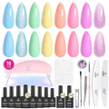 Beetles Gel Nail Polish Kit with U V Light: 19 Pcs Garden Party Pastel 8 Colors Soak Off Gel Nail Set with Base and Top Coat, Sticker accessories All in One Manicure Party Favors