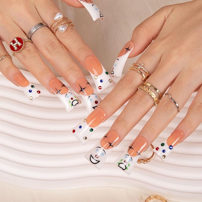 LOVFUL Press on Nails Clown | Handmade with Full Covered Crystals | Reusable Full Cover Nails | Duck Classic Regular 1.3 in | H139-S