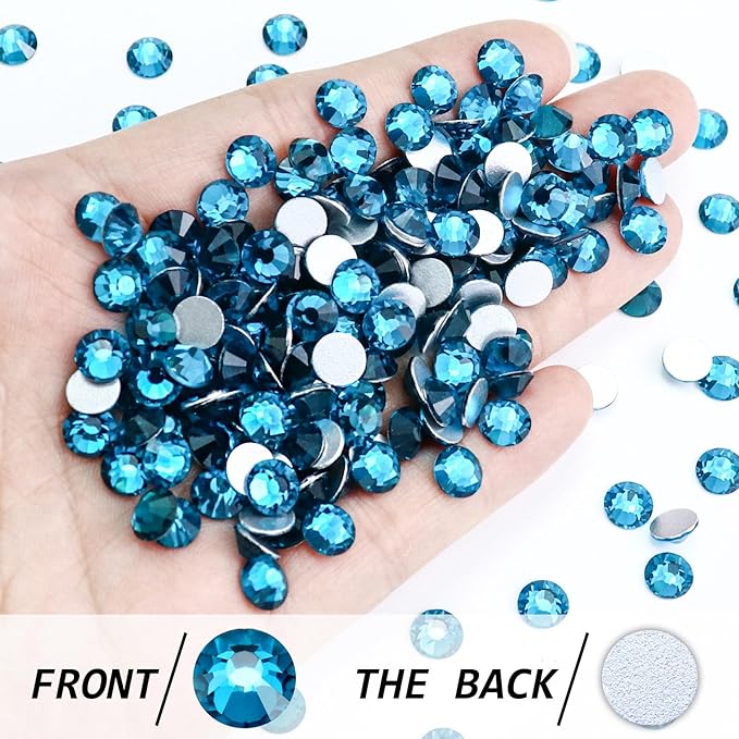 1440PCS SS12 Crystal Glass Flatback Rhinestones, Round Flat Back Crystal Gems for Nail Art and Craft Clothes, Glue Fix Diamond Stones Blue Zircon/Peacock Blue (2.9-3.0mm)
