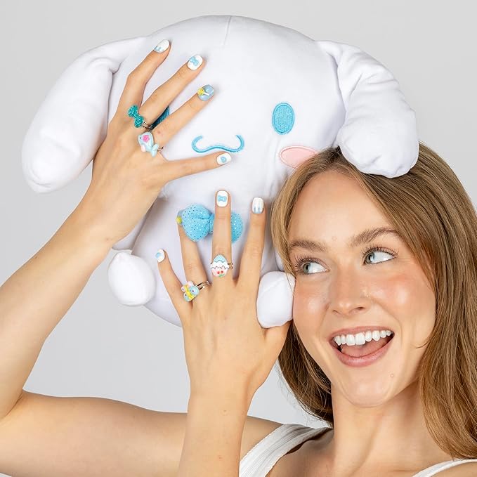 First-Ever 3D Cinnamoroll Short Press-On Nails | Luxury Handmade Sanrio Kawaii False Nails with Charms, Gems & 3D Clouds | Full Kit 24pcs for All Ages + Glue & Tabs