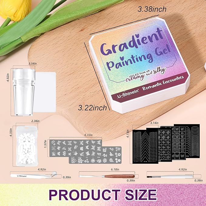Gradient Gel Nail Set,12 Bright Neon Color for Ombre Nail Polish Platte Kit with 14* Nail Art Tools,Pat Painting Gel French Nail Manicure No-wipe DIY Art Home Salon Mojito Sunrise Canvas