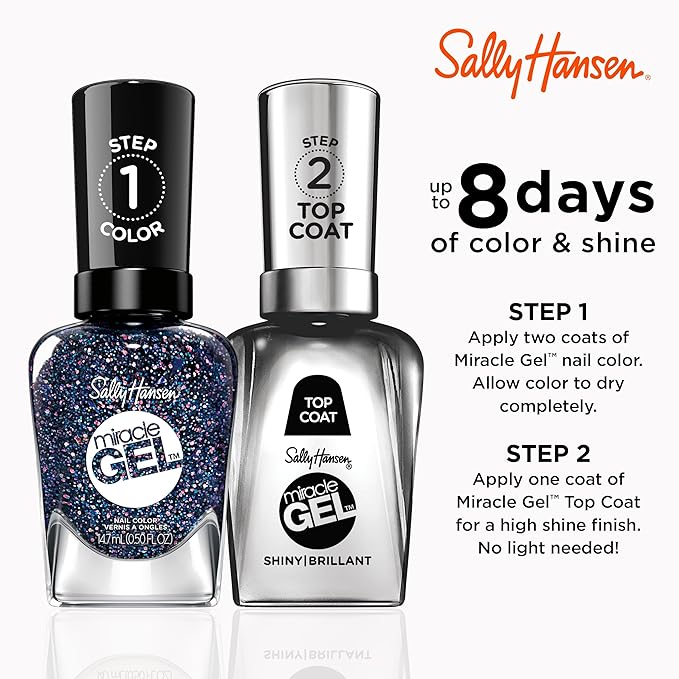 Sally Hansen Miracle Gel Salon Quality Nail Polish | Gel-Like Formula, Two-Step System, No UV Light Needed, Long Lasting | Opaque, Glittery | 581 Girls Flip | White Nail Polish