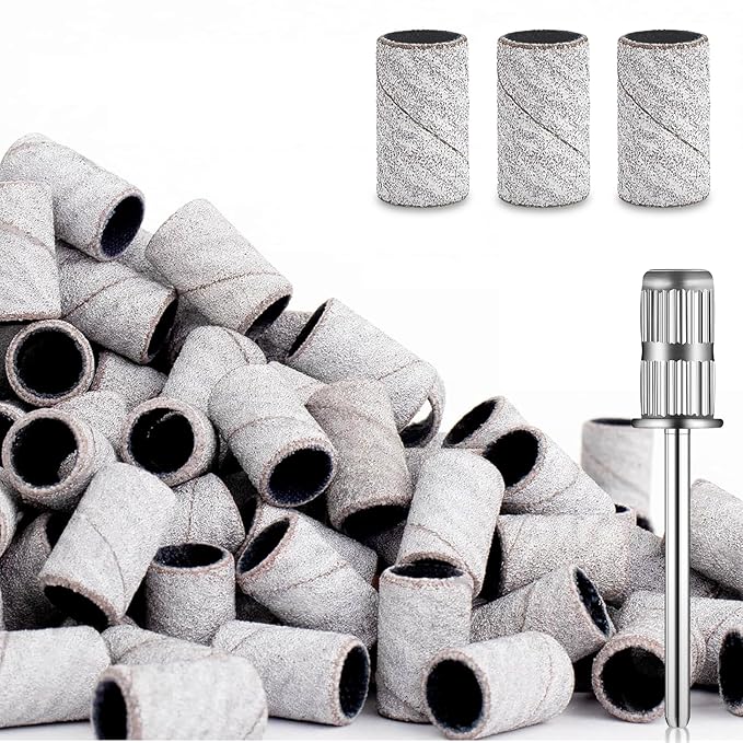 120Pcs Nail Drill Bits Sanding Bands with Nail Drill Bits, Professional Sand Band 180# Fine Grit Nail File Sanding Bands for Acrylic Nails Manicures and Pedicure